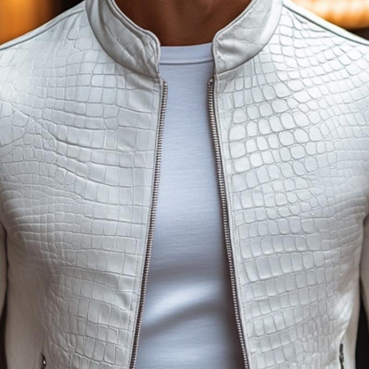 Gregor - Slim-fit Crocodile Print Leather Jacket