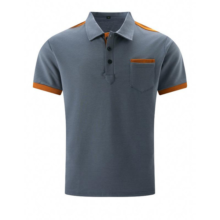 Adrian - Men's Colorblock Short Sleeve Polo Shirt with Chest Pocket and Lapel
