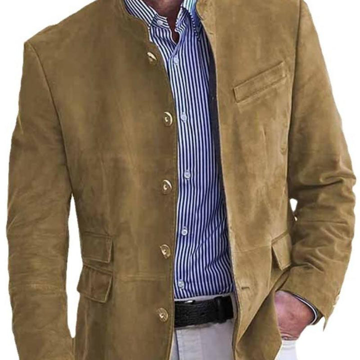 Andrei - Retro stand collar single breasted slim fit blazer with multiple pockets