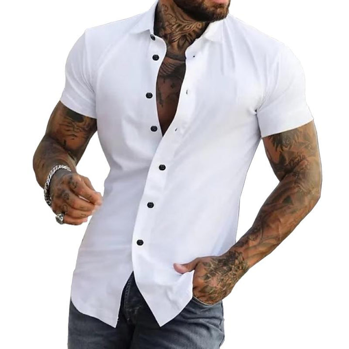 Theodore - Solid lapel short sleeve shirt