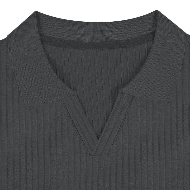 Lukas - Men's Short Sleeve Polo Shirt with Solid Stripes and Lapel
