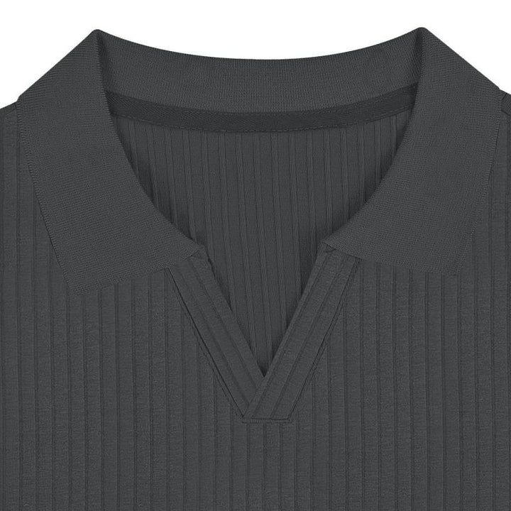 Lukas - Men's Short Sleeve Polo Shirt with Solid Stripes and Lapel