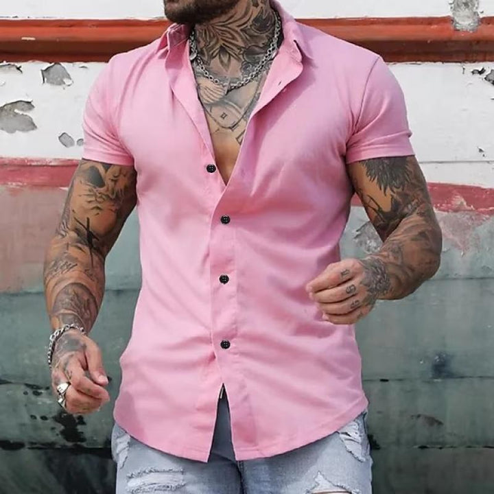 Theodore - Solid lapel short sleeve shirt