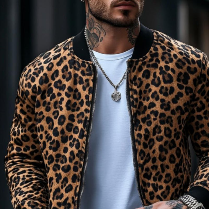 Fabian - Men's Essential Leopard Pattern Bomber Jacket