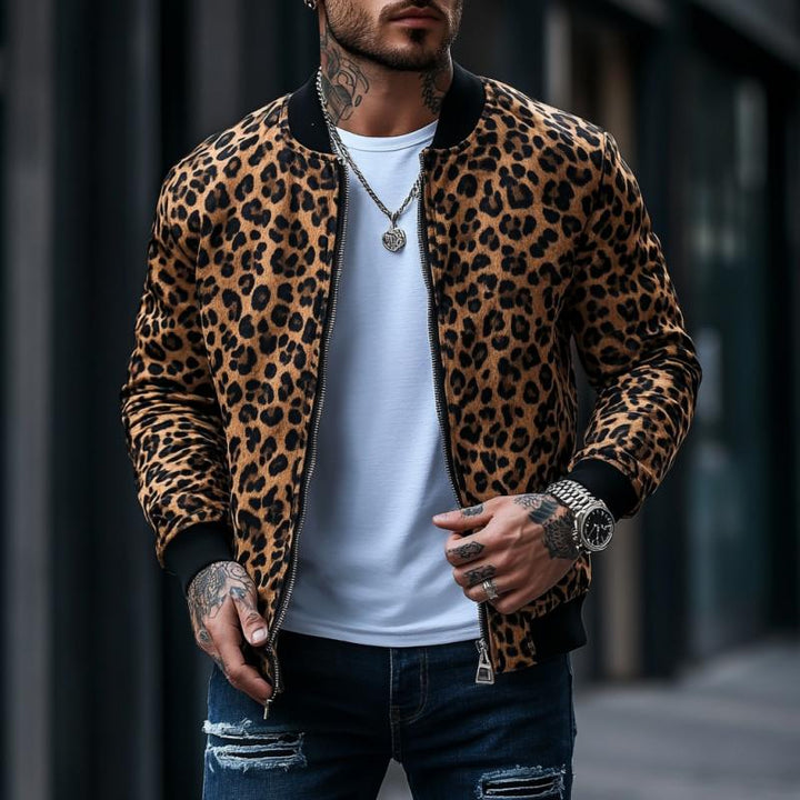 Fabian - Men's Essential Leopard Pattern Bomber Jacket