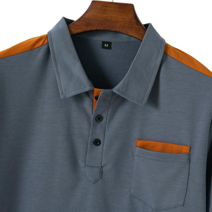 Adrian - Men's Colorblock Short Sleeve Polo Shirt with Chest Pocket and Lapel