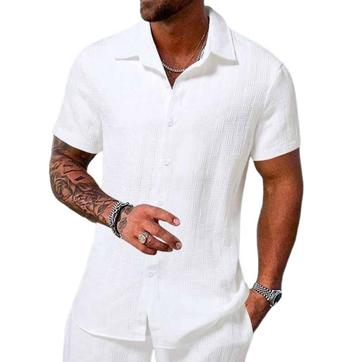 Declan - Textured Solid Color Short Sleeve Shirt