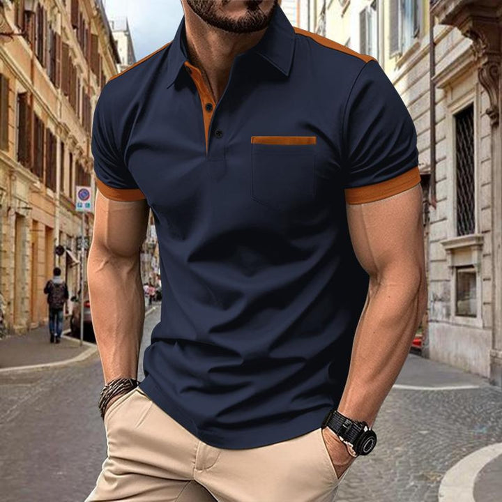 Adrian - Men's Colorblock Short Sleeve Polo Shirt with Chest Pocket and Lapel