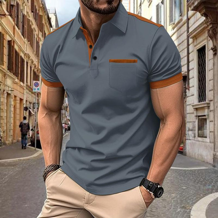 Adrian - Men's Colorblock Short Sleeve Polo Shirt with Chest Pocket and Lapel