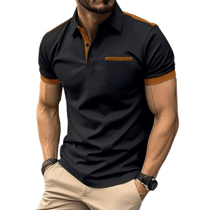 Adrian - Men's Colorblock Short Sleeve Polo Shirt with Chest Pocket and Lapel