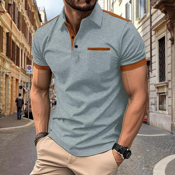Adrian - Men's Colorblock Short Sleeve Polo Shirt with Chest Pocket and Lapel