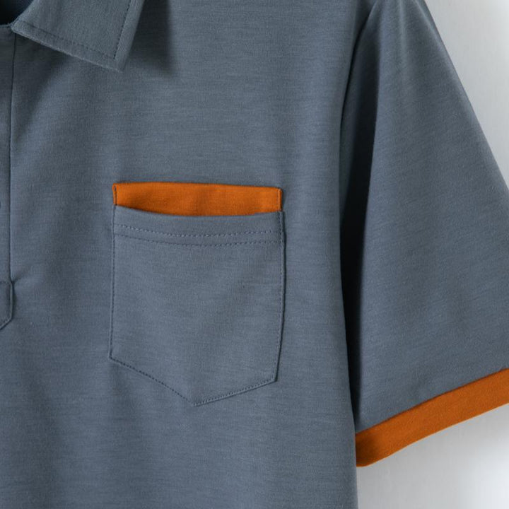Adrian - Men's Colorblock Short Sleeve Polo Shirt with Chest Pocket and Lapel