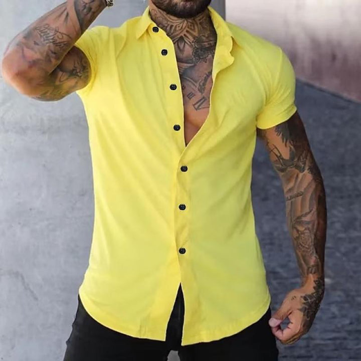Theodore - Solid lapel short sleeve shirt