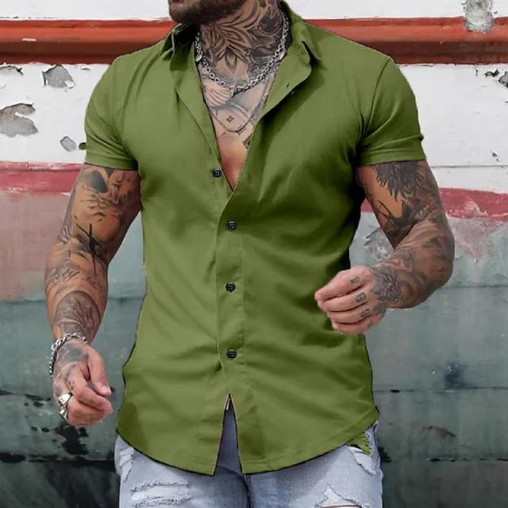 Theodore - Solid lapel short sleeve shirt