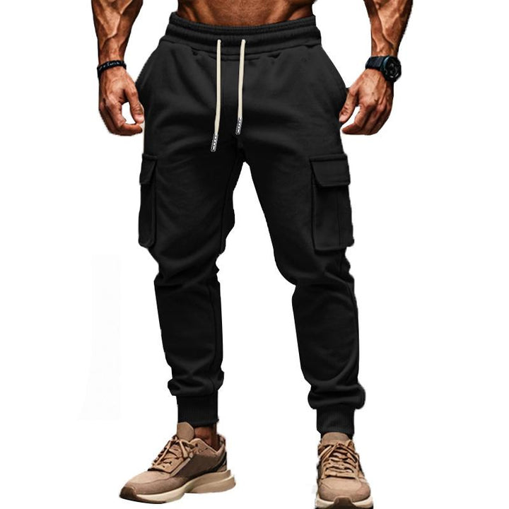 Christian - Men's Solid Color Plush Elastic Waist Multi-pocket Sports Pants