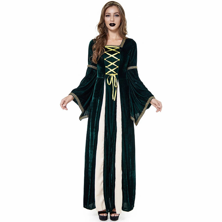 Women's Medieval Halloween Costume Dress | Lace-up & Trumpet Sleeves