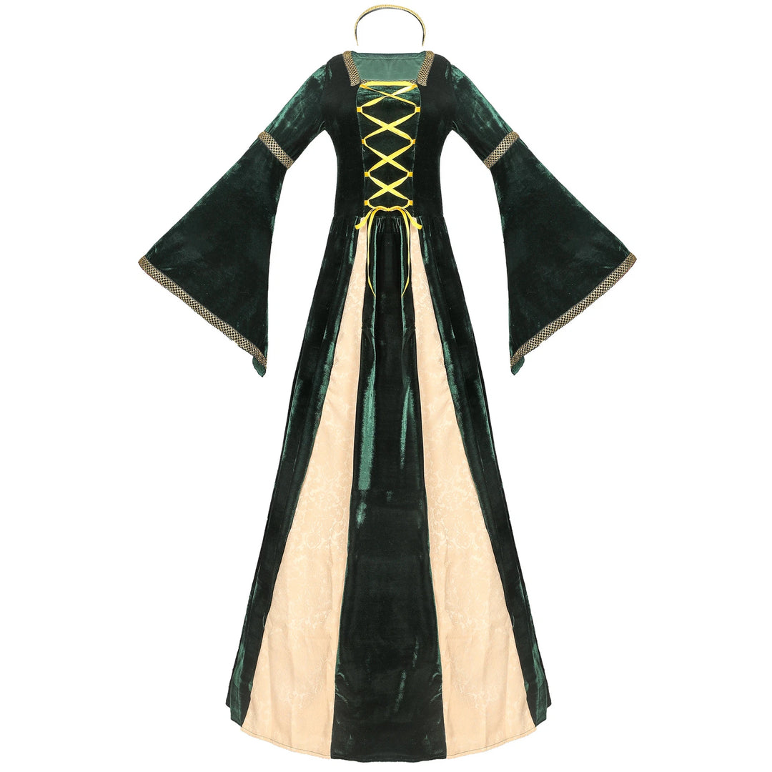 Women's Medieval Halloween Costume Dress | Lace-up & Trumpet Sleeves