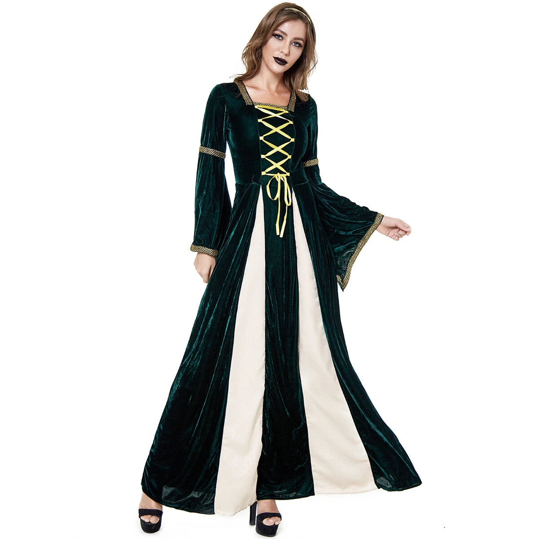 Women's Medieval Halloween Costume Dress | Lace-up & Trumpet Sleeves