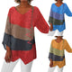 Women’s V-Neck Patchwork Blouse | Asymmetrical Hem