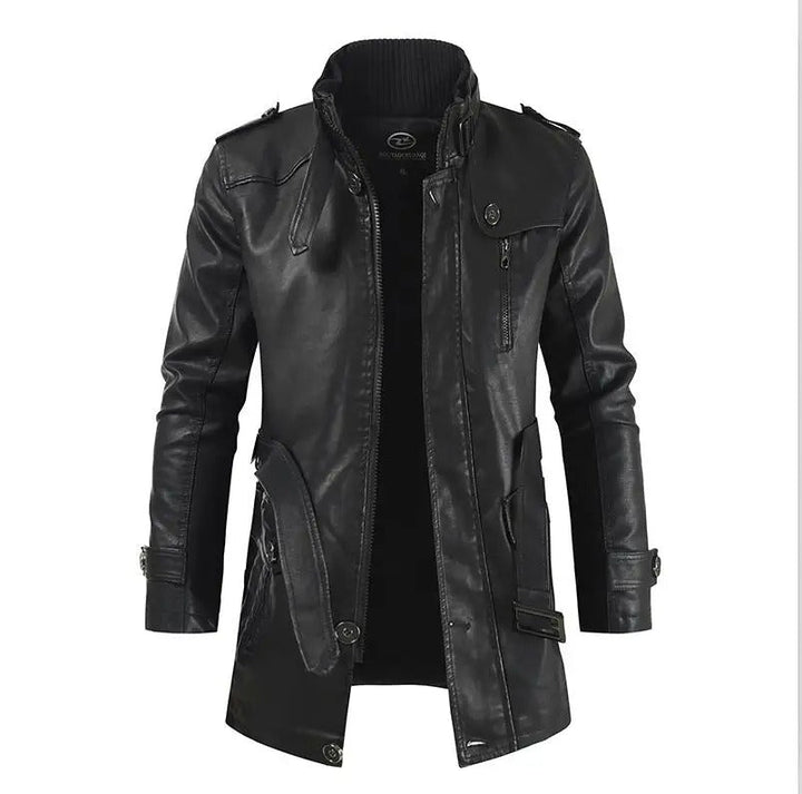 Clark - Men's Long Leather Winter Coat with Fleece Lining