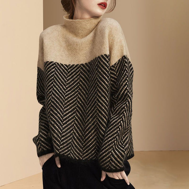 Women’s Turtleneck Sweater | Chevron Pattern