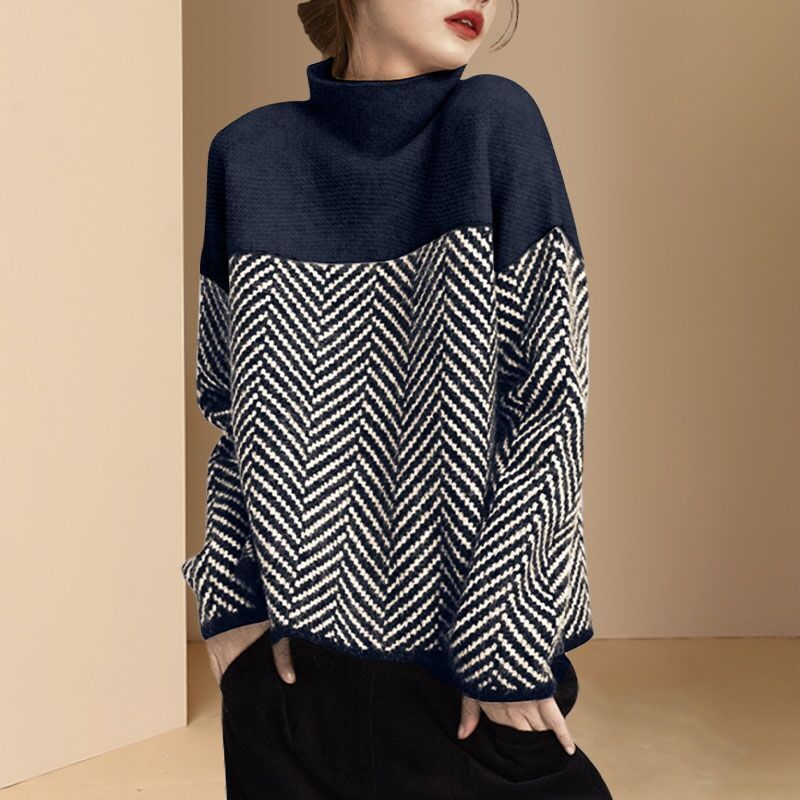 Women’s Turtleneck Sweater | Chevron Pattern