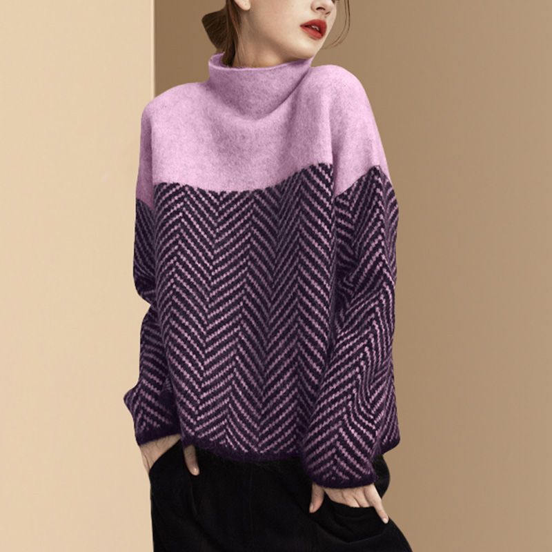 Women’s Turtleneck Sweater | Chevron Pattern