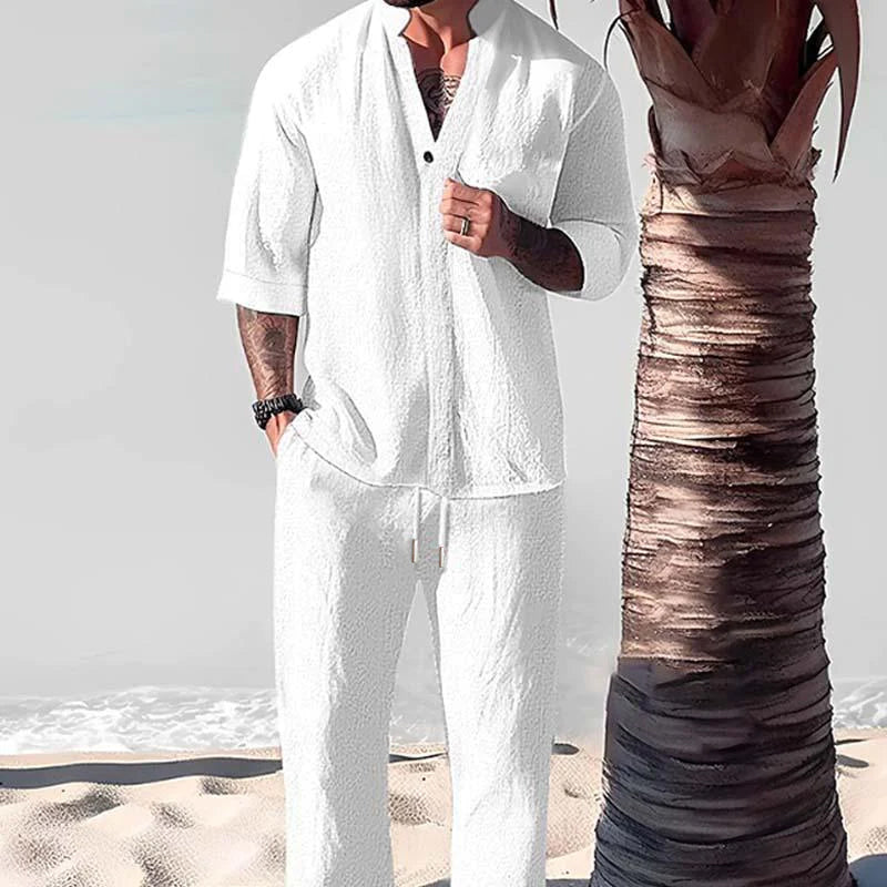 Jagger - Men's Relaxed Fit Solid Half Sleeve Shirt and Pants Set