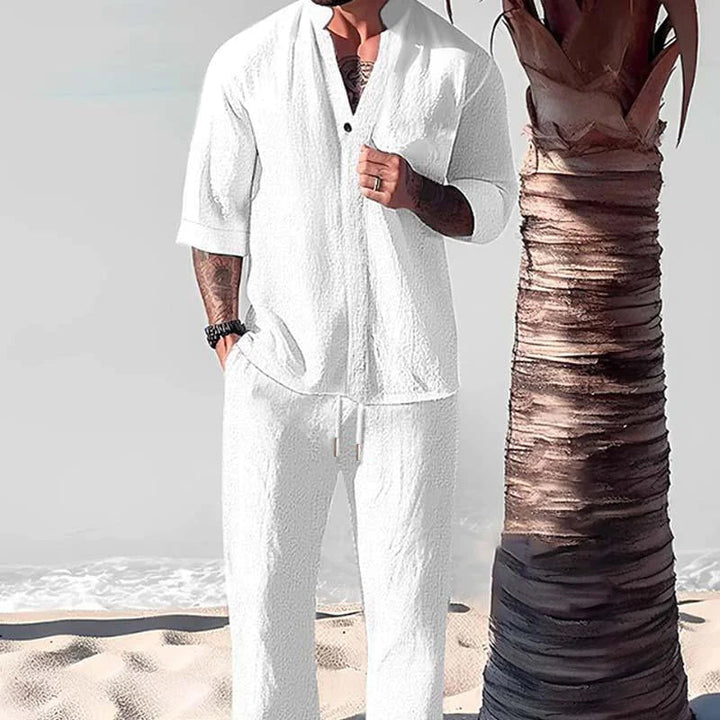 Jagger - Men's Relaxed Fit Solid Half Sleeve Shirt and Pants Set